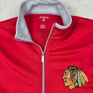 Antigua Jacket Mens L Red Chicago Blackhawks Logo Performance 1/4 Quarter Zip